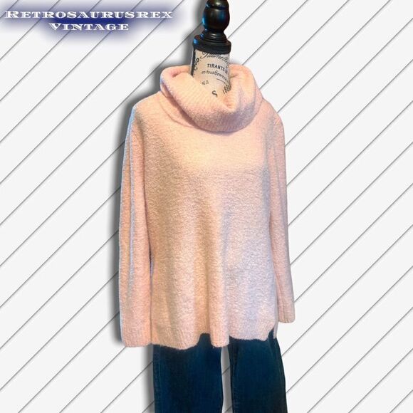 Vintage 1990’s Calvin Klein Peachy Oversized Cowl Neck Wool Knit Sweater, Large - Picture 2 of 5